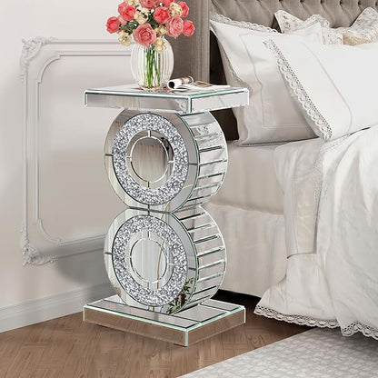 ENENE Mirrored End Table Crushed Diamond Coffee Table for Living Room Small Spaces Side Table for Bedroom Office Hallway Entryway