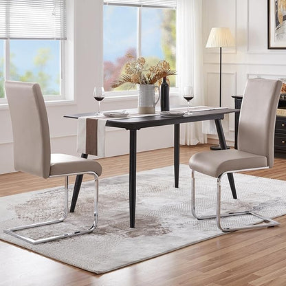 Yaheetech Dining Chairs Set of 2 Modern Faux Leather Upholstered Dining Room Chairs with High Back and Metal Chrome Legs for Kitchen/Living Room/Restaurant, Light Brown