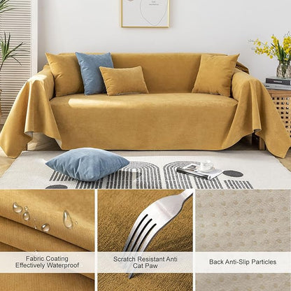 STACYPIK Durable Waterproof Couch Cover, Yellow Sofa Cover for 3 Cushion Couch, L Shaped Cover, Anti-Scratch Sofa Slipcover, Non-Slip Furniture Protector, Multi-use Sectional Couch Cover-71X134IN