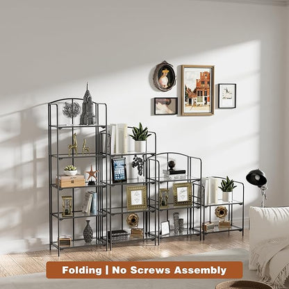 Crofy No Assembly Folding Bookshelf for Living Room, 3 Tier Black Collapsible Book Shelf for Home Office, Portable Bookcase Storage Organizer