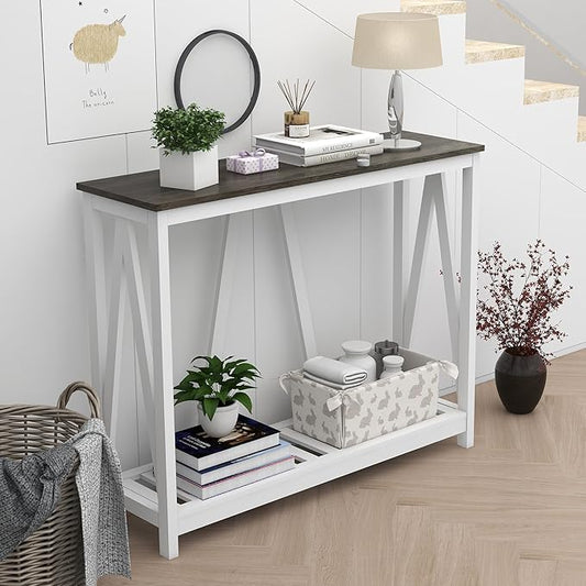 Farmhouse Console Table for Entryway, 39.3 Inch Sofa Table with Storage Shelf, Hallway Table, Narrow Behind Couch Table for Foyer, Living Room，Dark Oak