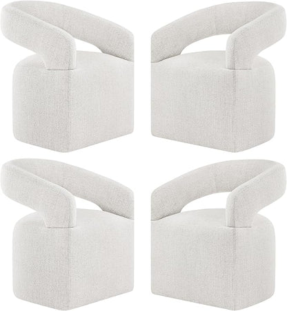 Upholstered Dining Chairs with Casters Modern Barrel Side Armchair with Rollers for Diningroom Bedroom Livingroom Reading Room, Beige, 4PCS