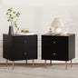 Black Night Stand Set 2,Modern Bedside Table with 2 Drawers Storage,Fluted Nightstand and Wood End Side Table with Rose Gold Metal Legs and Handles for Bedroom,Black
