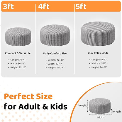 HABUTWAY 3FT Bean Bag Chair, 3' Large Bean Bag Chairs for Adults with Removable Stripe Plush Cover, Memory Foam Beanbag Chair for Living Room Bedroom Dorm (Grey)