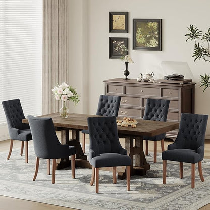 COLAMY Wingback Upholstered Dining Chairs Set of 2, Fabric Side Dining Room Chairs with Tufted Button, Living Room Chairs for Home Kitchen, Black