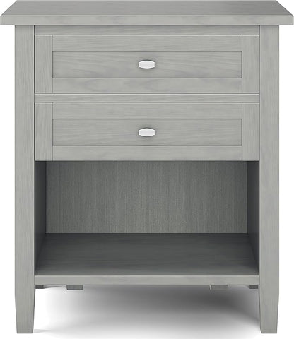 SIMPLIHOME Warm Shaker SOLID WOOD 24 Inch Wide Transitional Bedside Nightstand Table in Fog Grey, For the Living Room and Bedroom