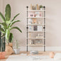 6 Tier Industrial Ladder Shelf Bookcase, Wall Mounted Rustic Bookshelf for Living Room Decor and Storage (White, 6 Tier - 10" D x 36" W x 82.5" H)