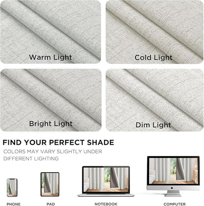 Joydeco 100% Blackout Curtains for Bedroom - Natural Linen Curtains 37" W x 63" L, Thermal Insulated 2 Panels White Light Blocking Drapes, Rod Pocket & Back Tabs, Darkening Privacy for Living Room