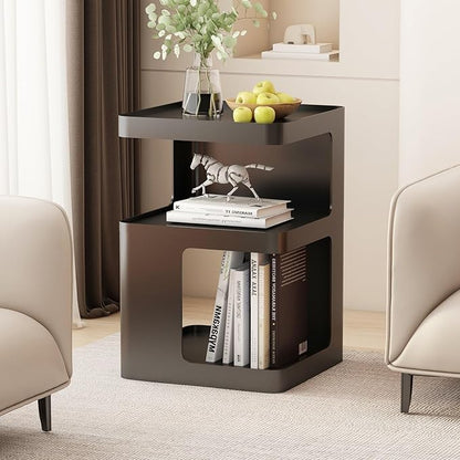 Black Modern Side Table, 3-Tier Metal NightStand with Storage, End Table Living Room, Small Night Stand for Bedroom, Bedside Table for Small Space, No Assembly Required