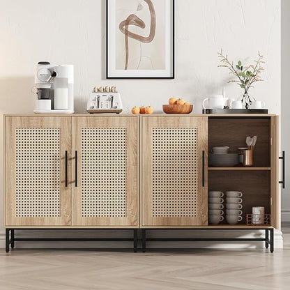 KFO Storage Cabinet with Handmade Natural Rattan Doors, Rattan Buffet Cabinet, Sideboard for Living Room, Hallway, Dining Room, Entryway