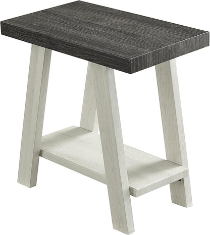 Roundhill Furniture Athens Contemporary Two-Tone Wood Shelf Side Table, Weathered Charcoal and Beige