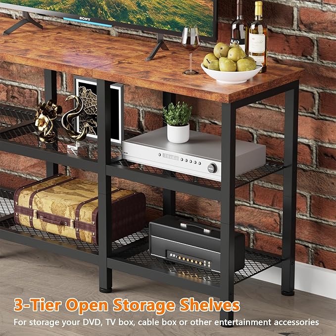 Furologee TV Stand with Power Outlets, Small Entertainment Center with Open Storage Shelves, Media Console Center for TVs up to 50 Inch, Television Stands for Living Room/Bedroom, Rustic Brown