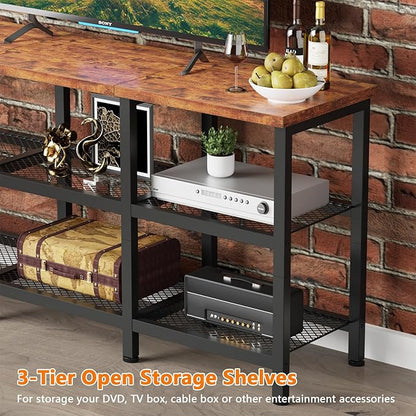 Furologee TV Stand with Power Outlets, Small Entertainment Center with Open Storage Shelves, Media Console Center for TVs up to 50 Inch, Television Stands for Living Room/Bedroom, Rustic Brown