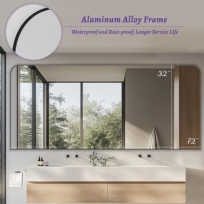Bathroom Mirror, Wall Mirrors, Black Metal Framed Wall-Mounted Mirrors, Bathroom Vanity Mirror for Over Sink, Living Room, Bedroom, Entryway, 72x32 Inch, Black