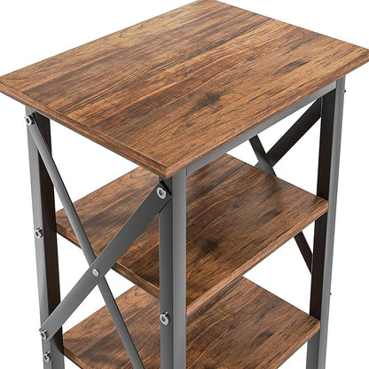 VECELO End Table, Bedside Table, 24" Tall Living Room End Tables, X-Design Reinforced Nightstands, Side Table with 3-Tier Storage Shelves for Small Spaces, Office, Bathroom, Bedroom, Rustic Brown