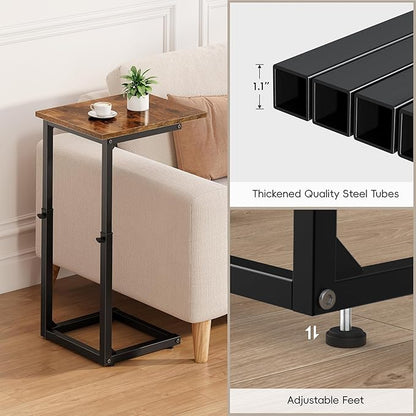Vagusicc C Shaped End Table, 33" Tall Couch Table Adjustable Height Side Table, Sofa Table That Slide Under, C Table End Table TV Tray Coffee Arm Table for Living Room, Bedroom, Small Spaces, Brown