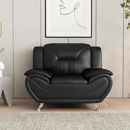 Container Furniture Direct Michael Modern Faux Leather Upholstered Stainless Steel Legs Living Room, Chair, Black