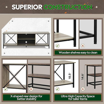 WLIVE TV Stand for 70 Inch TV, Entertainment Center with Storage, Industrial TV Console for Living Room and Bedroom, Greige