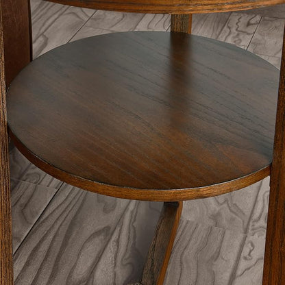 MODERION Round End Table, Rustic Side Table with Storage Shelf, Classic Circular Solid Wood Beside Table, 2-Tier Telephone Table, Nightstand, 24”H x 19.3”D for Living Room Vintage Brown BZ3338NC