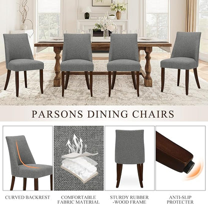 COLAMY Upholstered Dining Chairs Set of 4, Mid Century Modern Kitchen Chairs with Back, Farmhouse Fabric Side Dining Room Chairs with Wood Legs for Dining Room Restaurant, Light Grey
