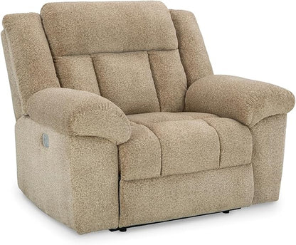 Signature Design by Ashley Tip-Off Classic Wall Hugger Power Recliner with Adjustable Headrest and USB Ports, Light Brown