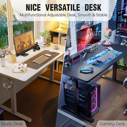 Veken 55 Inch Large Electric Standing Desk, 4 Memory Heights Adjustable,Sit to Stand Up, Work Home Office Computer Table for Study, Walking Pad, Writing, and Games, Wooden Desktop Desks, White