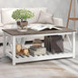 Farmhouse Coffee Table, White Oak Coffee Table for Living Room, 2-Tier Rectangular Wooden Centre Cocktail Table with Slats Shelf Storage and V-Shaped Frame Modern Coffee Oak Grey