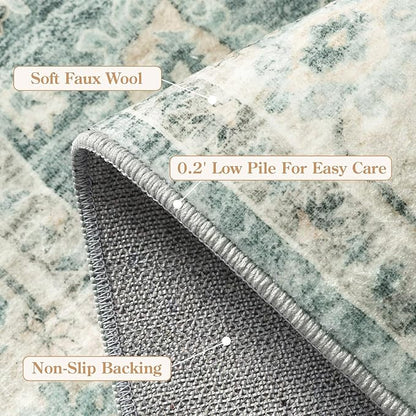LIVEBOX Washable 2.5x10 Runner Rugs for Entryway Bathroom, Boho Kitchen Floor Mat Long Rug Runners for Hallways Non Slip, Farmhouse Low-Pile Carpet Runners for Laundry Room, Sage Green