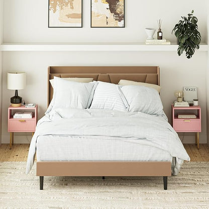 Nightstand,Morden Bedside Table with Gold Frame,Small White Night Stand,End Table,Bedside Furniture,Side Table with Drawer and Shelf for Bedroom,Living Room (1Drawer, Pink-Outlet)