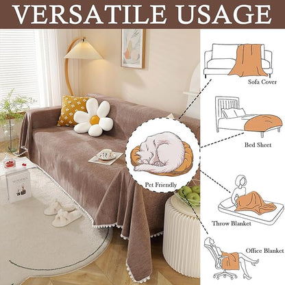 HANDONTIME Brown Sofa Covers Slipcover Simple Couch Cover for Pet Dogs Couch Cushion Covers for L Shape Chocolate Sofa Throw Cover Machine Washable Sectional Couch Covers for Living Room, 71" X118"