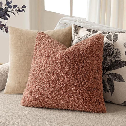 Foindtower 2 Pieces 24x24 Inch Dusty Pink, Faux Fur Throw Pillow Cover Accent Sherpa Furry Pillow Covers Fuzzy Soft Pillowcases Cozy Sheepskin Decorative Fleece Cushion Case for Bed Couch Living Room