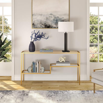 Henn&Hart 55" Wide Rectangular Console Table in Brass, Entryway Table, Accent Table for Living Room, Hallway