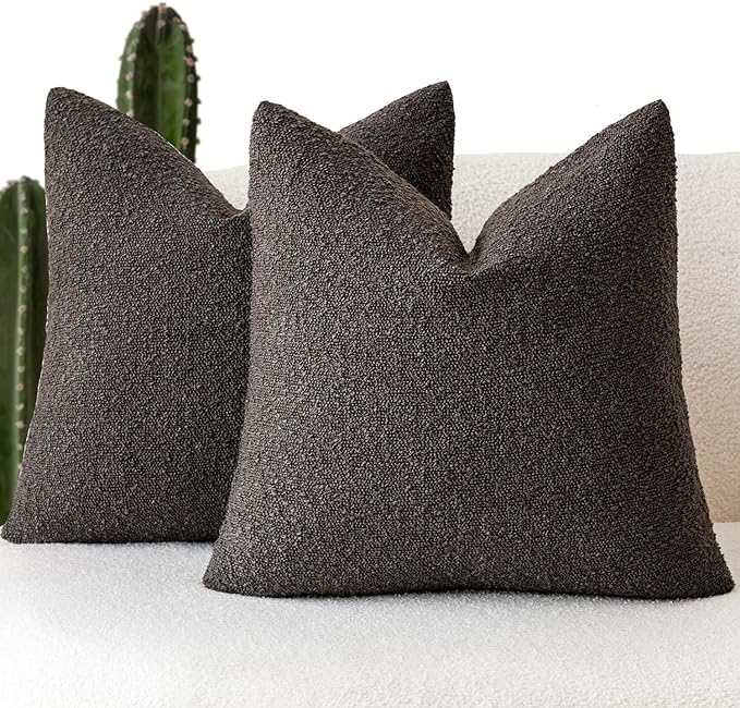 Foindtower Pack of 2 Textured Boucle Throw Pillow Covers Accent Solid Decorative Pillow Cases Cozy Woven Couch Cushion Case for Sofa Bedroom Living Room Home Decor, 20 x 20 Inch,Dark Brown