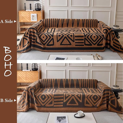 HANDONTIME Boho Geometric Couch Covers for Sofa Pet Friendly Brown and Black Sofa Covers Washable Chenille Couch Blanket Cover for 1 2 Cushion Couches Pet Protector Furniture Cover Soft, 71" X 102"