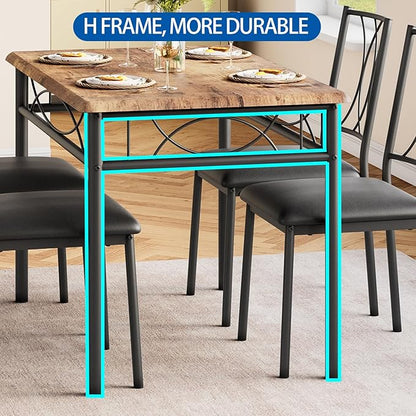 GAOMON Dining Table Set for 4, Rectangle Kitchen Table with 4 Upholstered Chairs Set for 4, 5-Piece Compact Apartment Kitchen & Dining Room Set Furniture for Small Spaces, Space-Saving, Rustic Brown