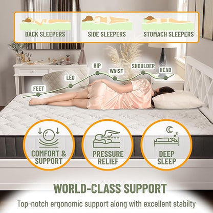 Ottomanson Full 9" Hybrid Mattress - Rock Hard Feel - Made in USA - Individually Pocketed Coils & CertiPUR-US Foam - Fiberglass-Free - Bed in a Box