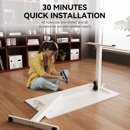 Electric Standing Desk Adjustable Height 55"x24" Stand Up Desk with Lockable Wheels Ergonomic Sit Stand Desk for for Work Office Home Computer Workstation (White)