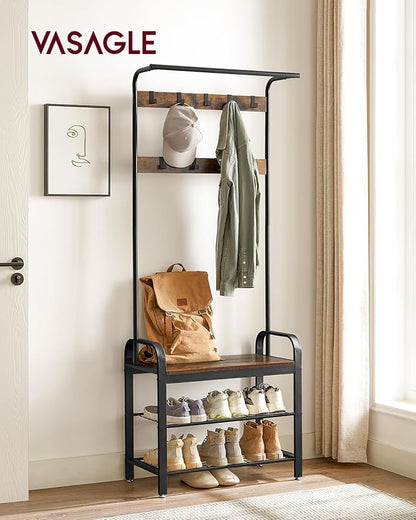 VASAGLE 5-Tier Industrial Bookshelf and 4-in-1 Entryway Coat Rack with Shoe Bench