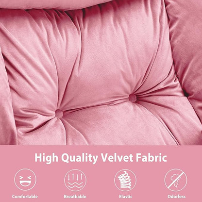 Lazy Chair Thick Padded, Comfy Velvet Accent Lounge Chair with Stable Frame, Leisure Sofa Armchair with Armrests and Side Pocket, Reading Chair for Bedroom, Living Room, Office, Pink
