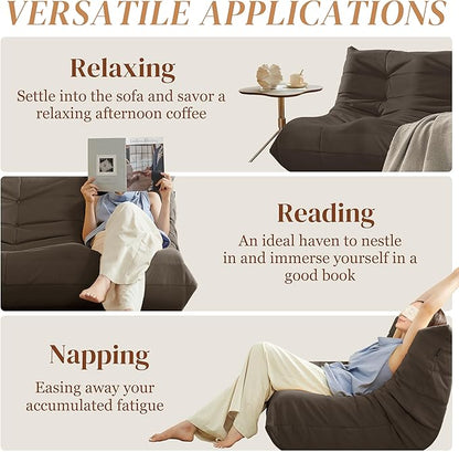 Bean Bag Chair, Loveseat Fireside Chair Bean Bag Sofa for Adults, 2 Seater Bean Bag Chairs for Teens with High-Resilience Foam, Memory Foam Bean Bag for Living Room, Bedroom, Office (Suede, Coffee)