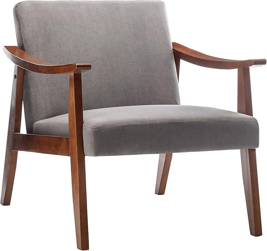 Container Furniture Direct Accent Chair with Velvet Upholstery and Solid Wood Frame, Classic Mid-Century Modern Living Room Furniture for Extra Seating, Grey