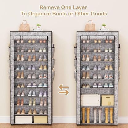 Covered Shoe Rack Tall Metal Shoes Rack Organizer for Entryway Garage Closet Tall Shoe Shelf Shoe Storage Cabinet Free Standing Large Garage Shoes Racks Organizer (23.6 L x 11.8W)