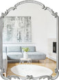 English Estate Carved Arch Wood Wall Mirror, Mirror for Entryway, Living Room, Bathroom, Antique Silver, 20.9x28.9