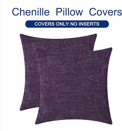 CaliTime Throw Pillow Covers Decorative 20 X 20 Inches Pack of 2 Cozy Chenille Cushion Cases for Couch Sofa Bed Living Room Home Plum Purple