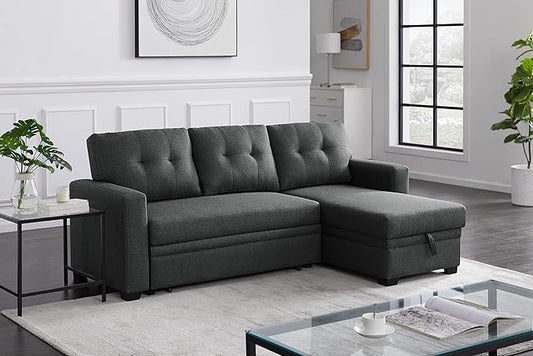 Devion Furniture Maison 4-in-1 Convertible L Shaped Couch with Pull Out Bed and Storage, Sectional Sleeper Sofa with Reversible Chaise for Living Room, Apartment, Bedroom, Office