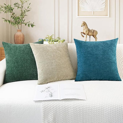 CaliTime Throw Pillow Covers Decorative 18 X 18 Inches Pack of 4 Cozy Chenille Cushion Cases for Couch Sofa Bed Living Room Home Dark Green