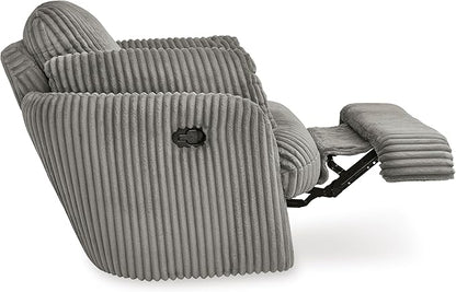 Signature Design by Ashley Tie-Breaker Casual Manual Press-Back Swivel Glider Rocker Recliner with 2 Bolster Pillows and Hidden Storage, Light Gray