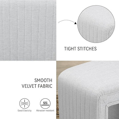 Get Set Style Vanity Stool Chair,Modern Linen Ottoman Foot Stool with Wooden Legs Sofa Bench Footstool Extra Seat for Vanity,Makeup Room,Living Room,Entryway,Office (Fully Assembled)