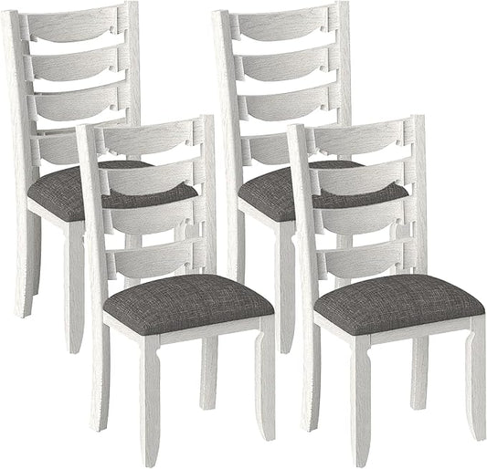 Solid Wood Dining Chair Set of 4, Kitchen Dining Room Chair with Upholstered Cushion & Wooden Legs, Modern Wood Side Chairs for for Kitchen, Washed Gray