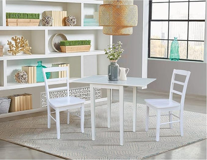 IC International Concepts, Solid Wood Small Drop Leaf Dining Table, Solid Real Wood, Sturdy Parawood, White